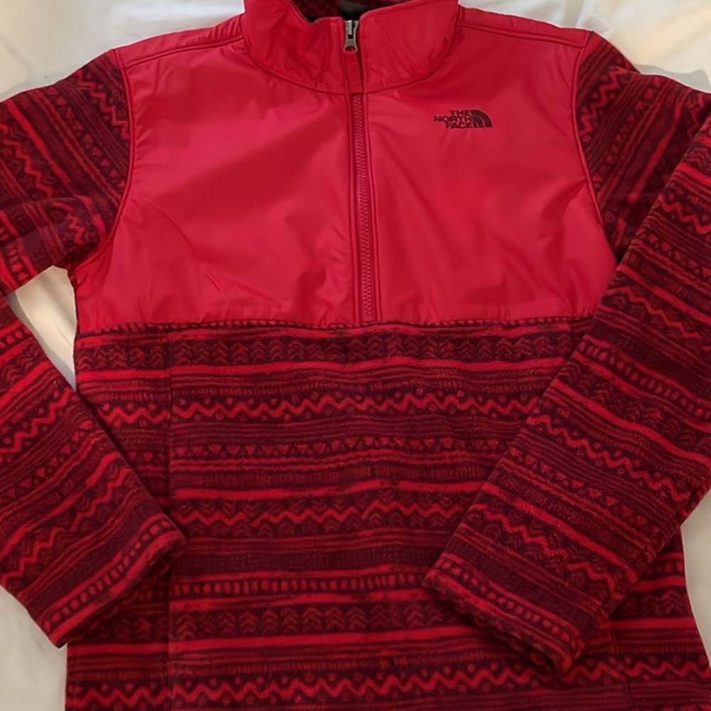 North Face Boys TUNDRA Fleece Pullover 1/2 Zip Jacket Red Size Large 14/16